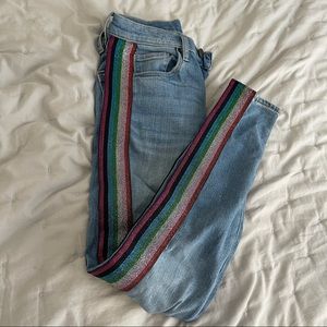 BlankNYC Rainbow Glitter Stripe Skinny Jeans